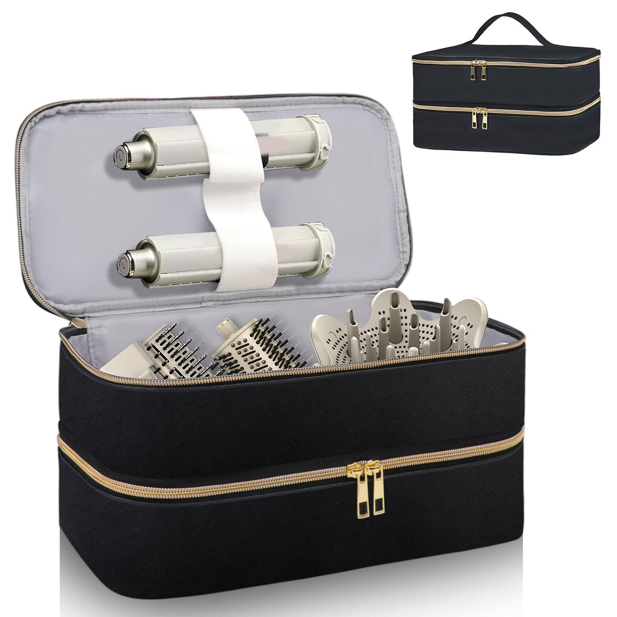 Sambois travel case interior view with Shark FlexStyle attachments neatly organized for on-the-go protection
