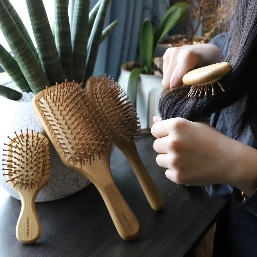 SAMEBUTECO bamboo hair brush set large oval for smooth detangling