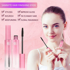 Samnyte Flyaways Hair Stick being applied to smooth flyaways.