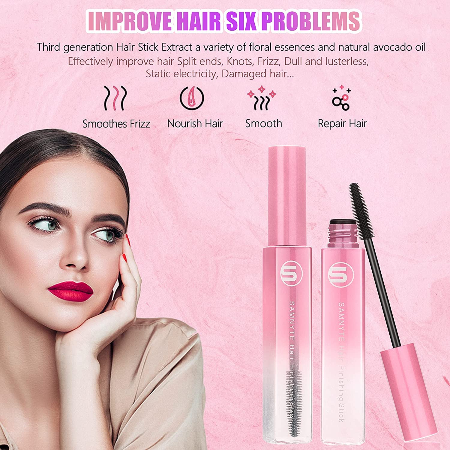 Samnyte Flyaways Hair Stick shows subtle shine and glossy finish.