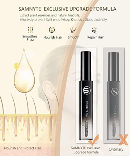 Samnyte hair finishing stick translucent bottle highlights oil-free, colorless finish.