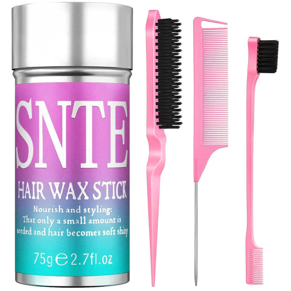 Samnyte hair wax stick application close-up for frizz control and sleek finish.