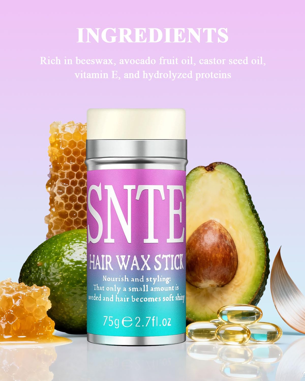 Samnyte nourishing formula close-up featuring beeswax avocado oil castor oil vitamin E.