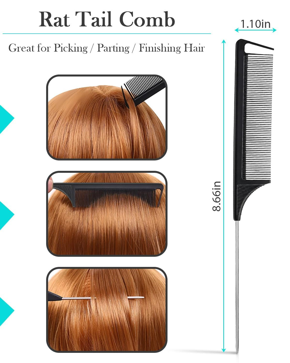 Samnyte parting and teasing with rat tail comb for smooth edges