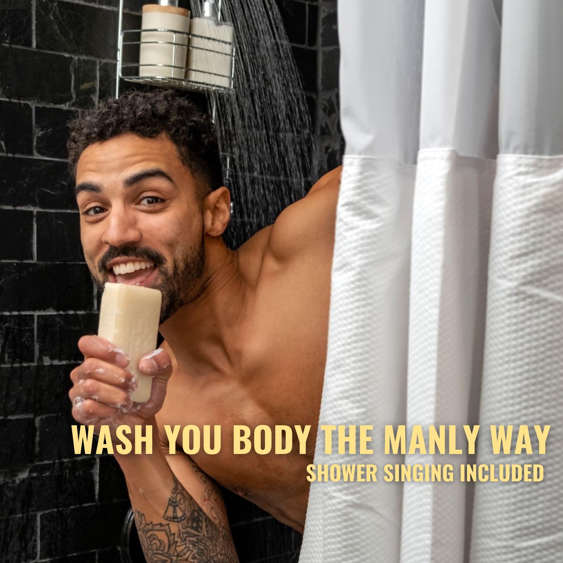 San Francisco Soap Co Man Bar Minis revitalizing Musk-Sandalwood bar after shower.