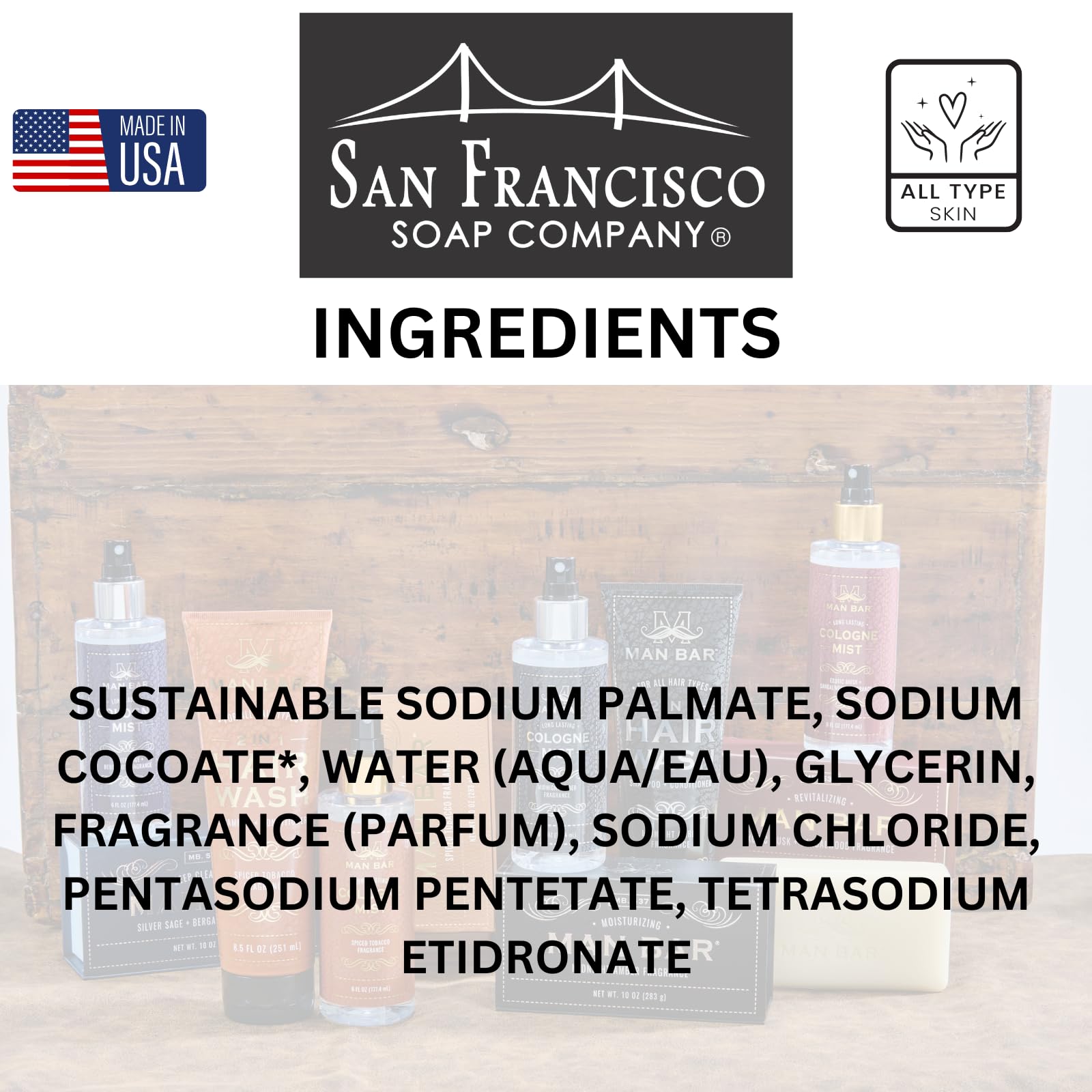 San Francisco Soap Co Man Bar Minis cruelty-free USA-made gift-ready presentation.