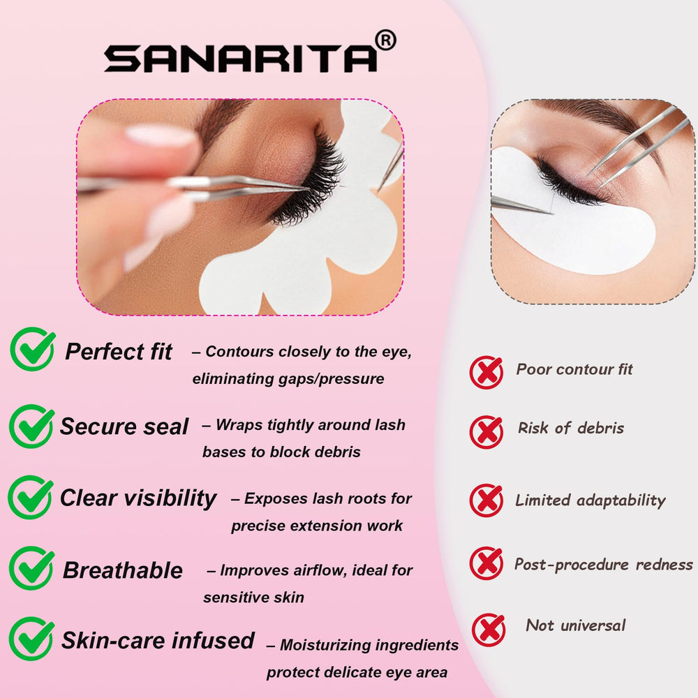 SANARITA lint-free pads flexible-fit hold lower lashes securely for all eye shapes.