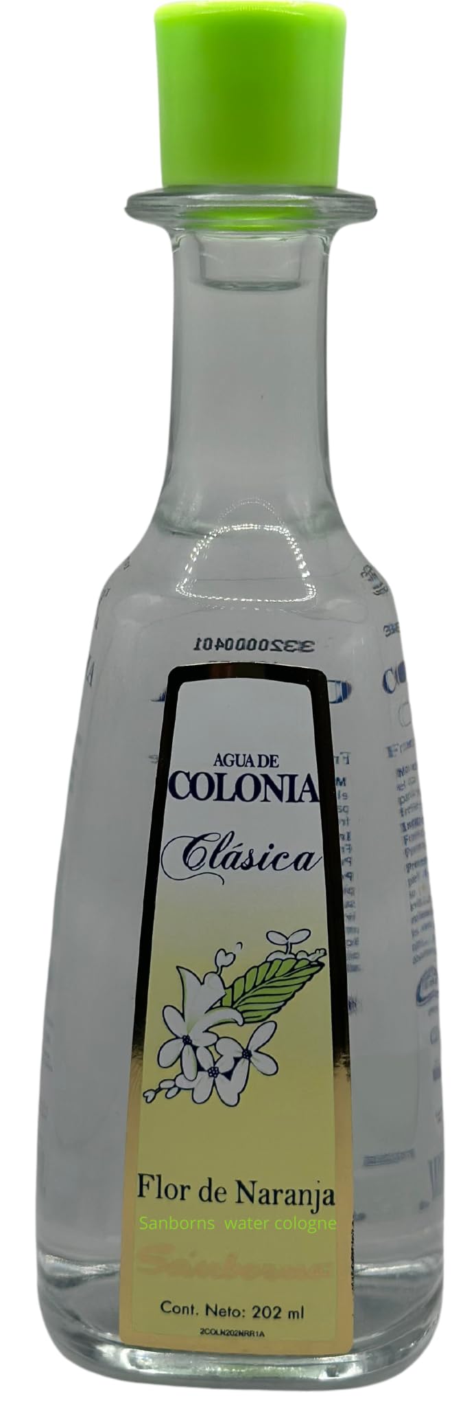 Sanborns Agua De Colonia Clasica Flor De Naranja bottle closeup for daily refreshing citrus scent.