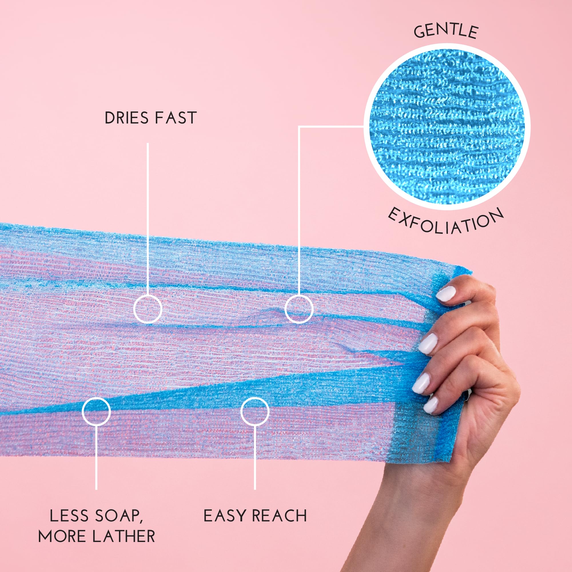 S&T INC exfoliating towels back view highlights long length for back and legs