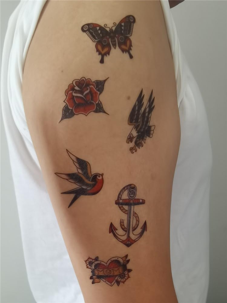 SanerLian Anchor Skull Swallow tattoo on hand for quick style upgrade