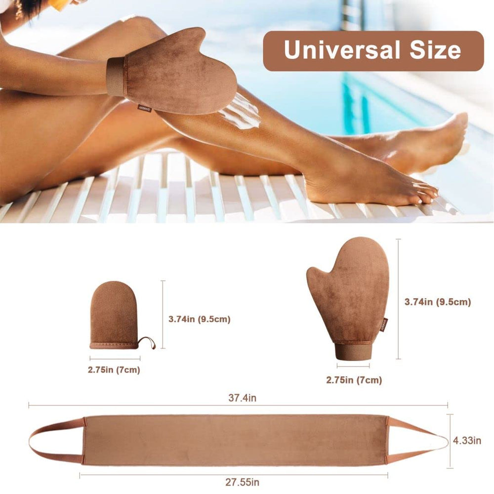 Sanfery multi-use mitts compatible with gel, mousse, and spray self-tanners
