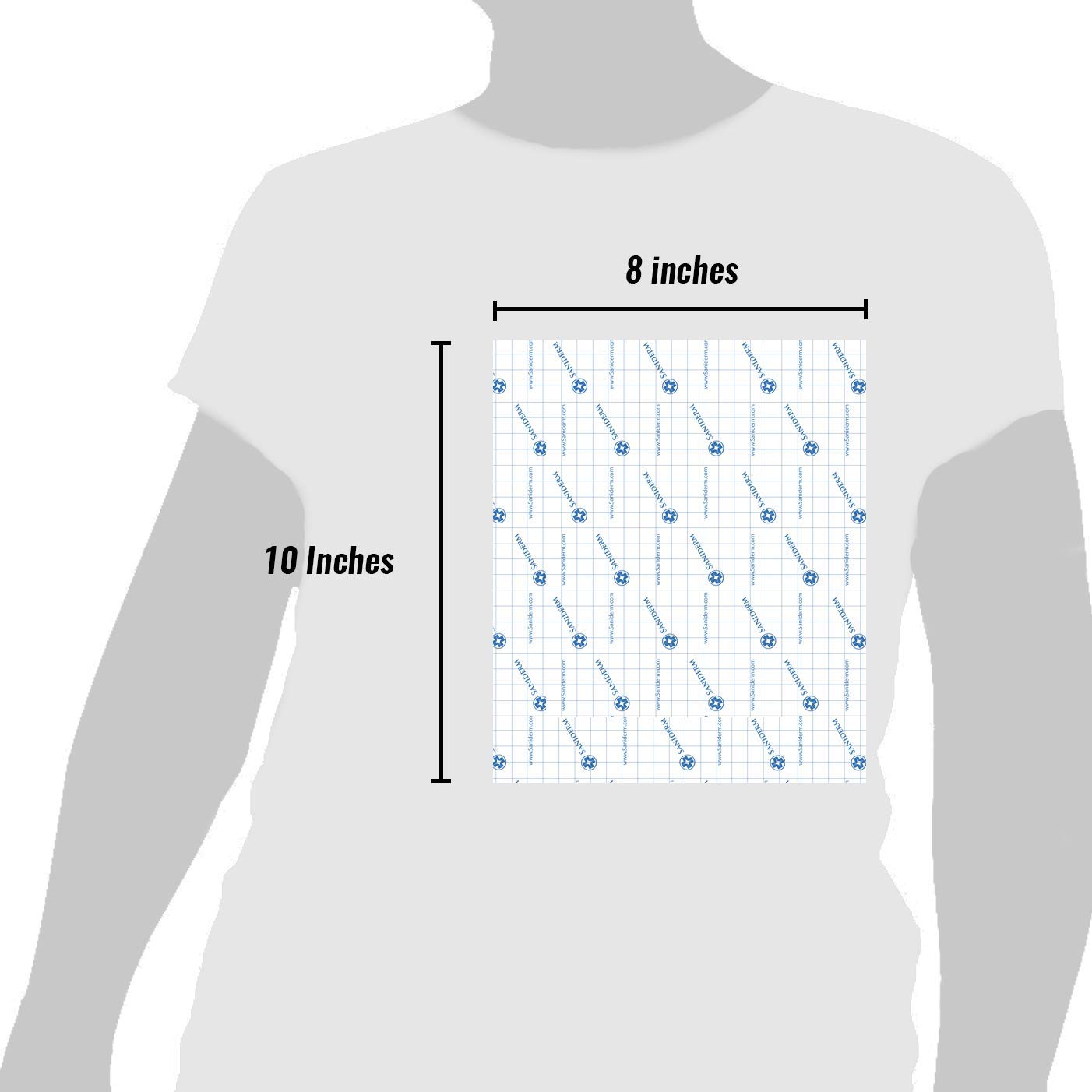 Saniderm 8x10 bandage size shown providing expansive coverage for large tattoos.