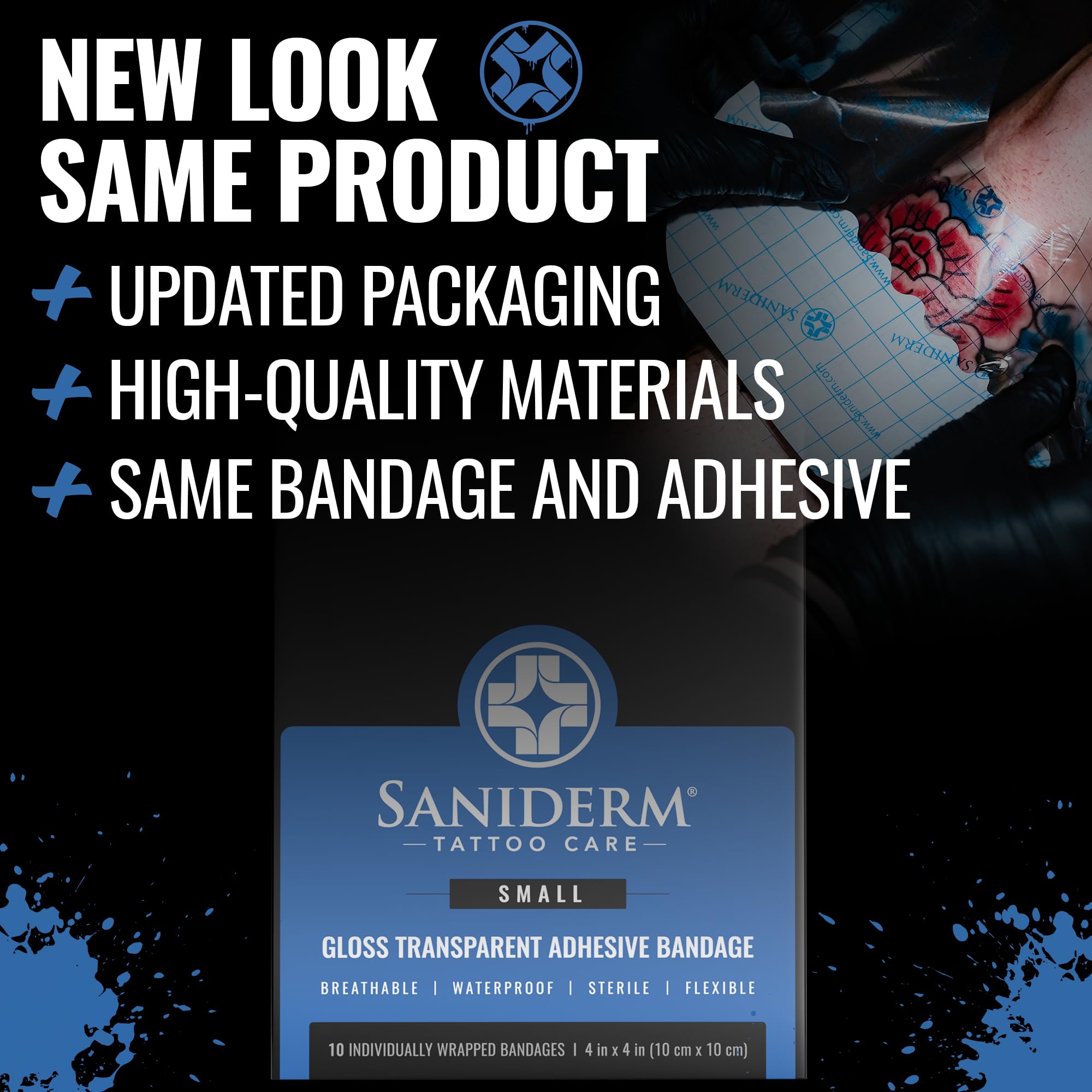Saniderm bandage on skin close-up showing protective coverage during healing.