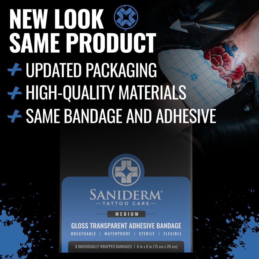 Saniderm original gloss bandage closeup showing sterile protective barrier for tattoos