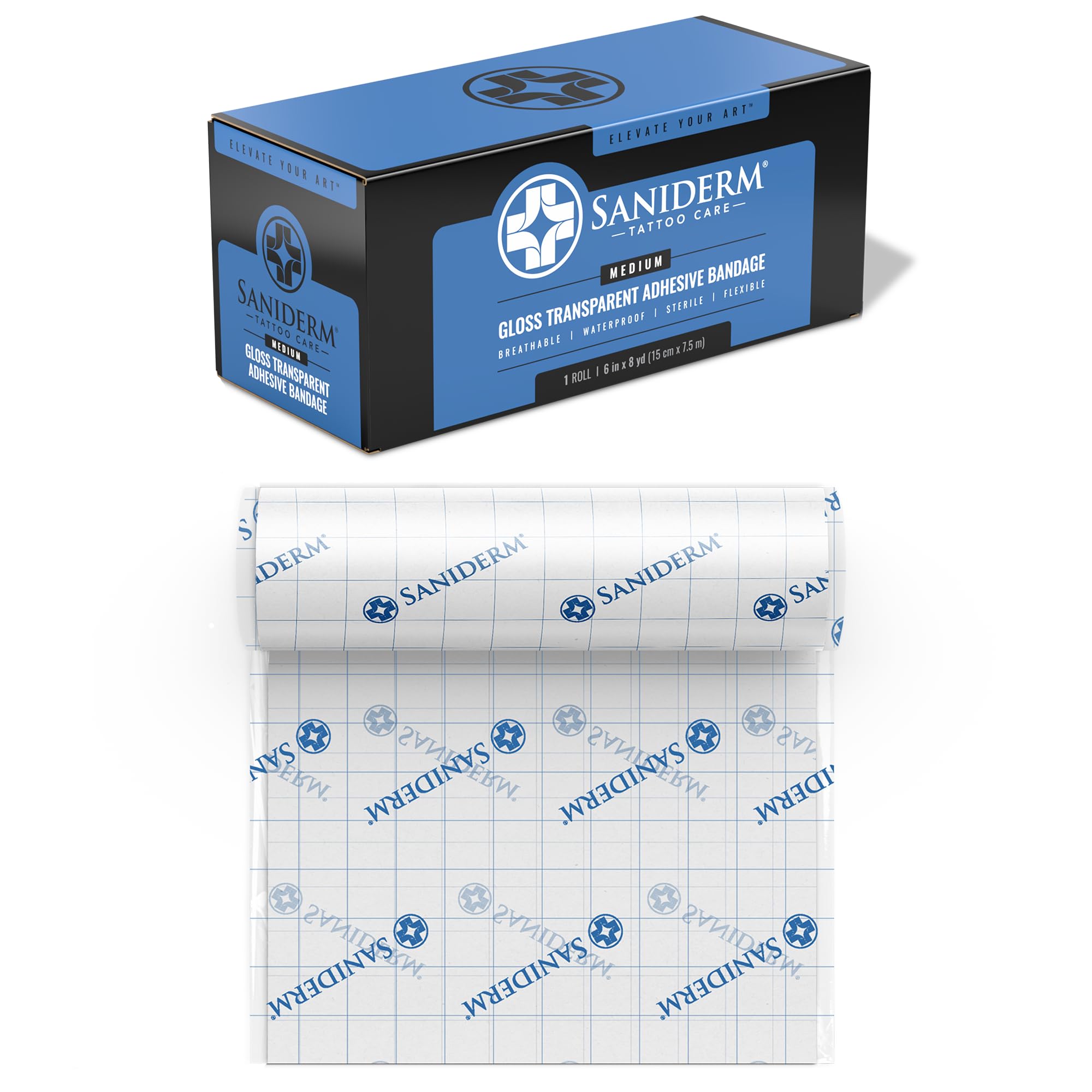 Saniderm Original tattoo bandage sealed-pack demonstrates sterile packaging for clean application.