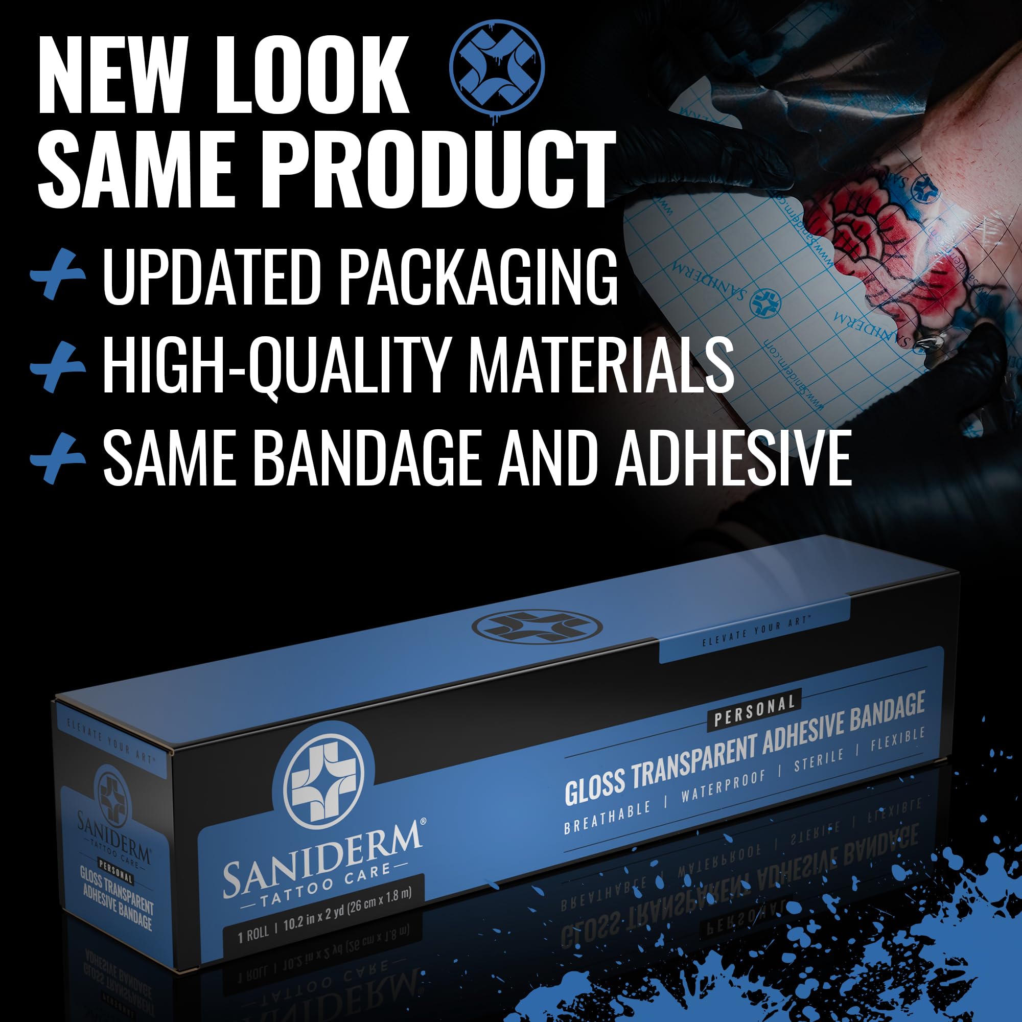 Saniderm waterproof bandage enables showering while helping your new ink stay protected.