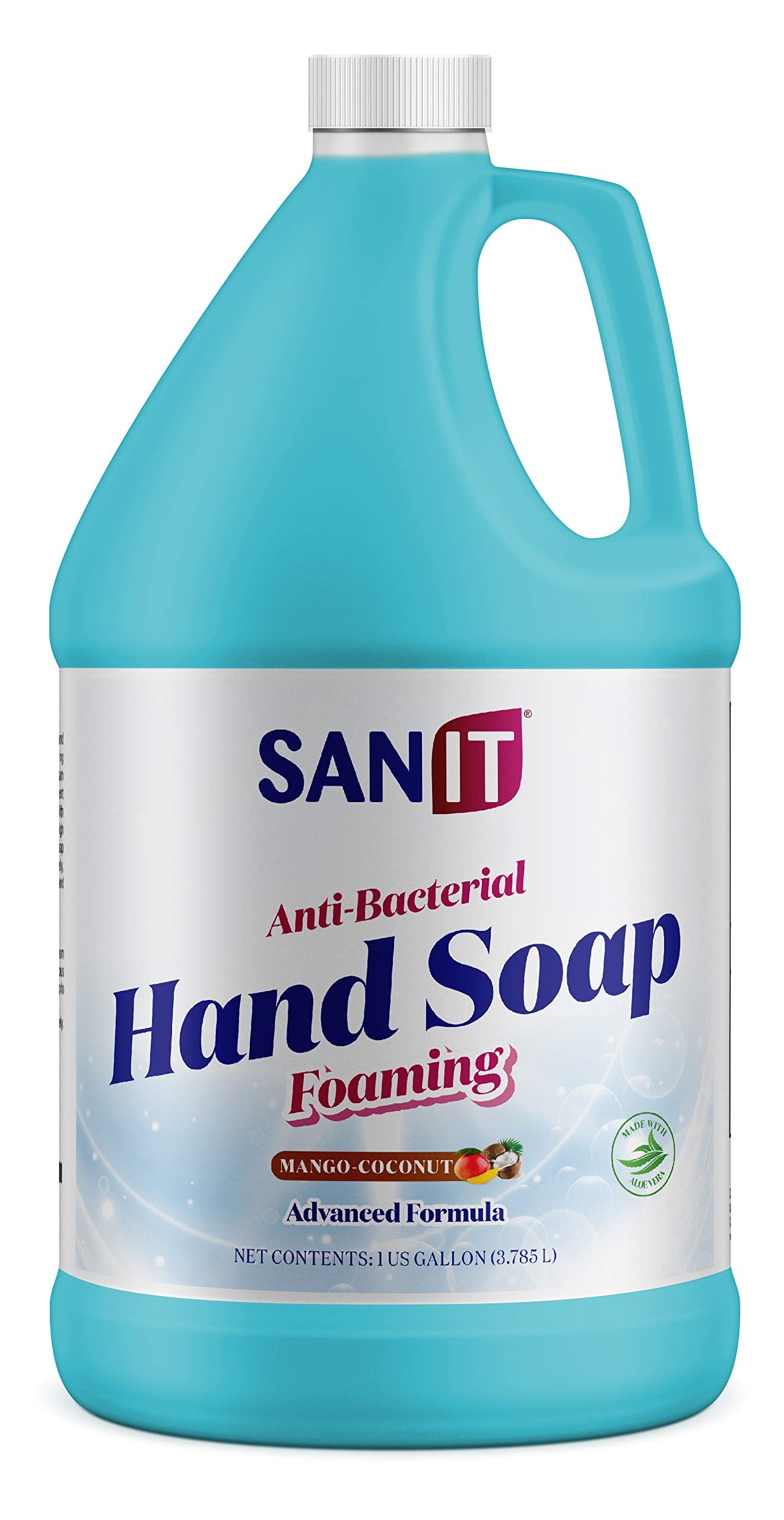 Sanit antibacterial foaming hand soap refill mango coconut bottle showing rich foam for everyday cleaning