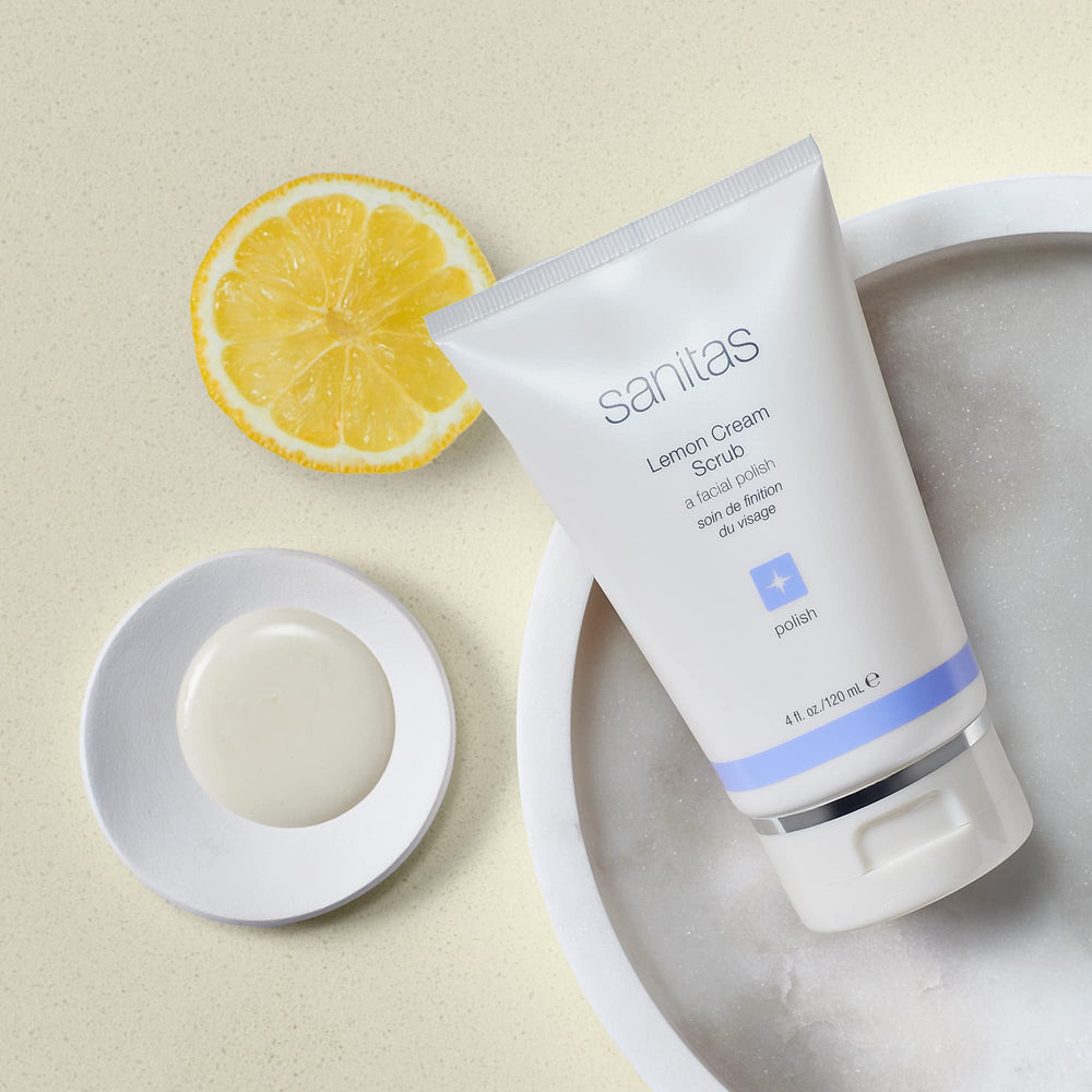 Sanitas Lemon Cream Scrub ultra fine crystals gently remove debris while protecting skin.