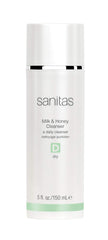 Sanitas Milk & Honey Cleanser bottle pour delivers creamy hydration for dry skin.