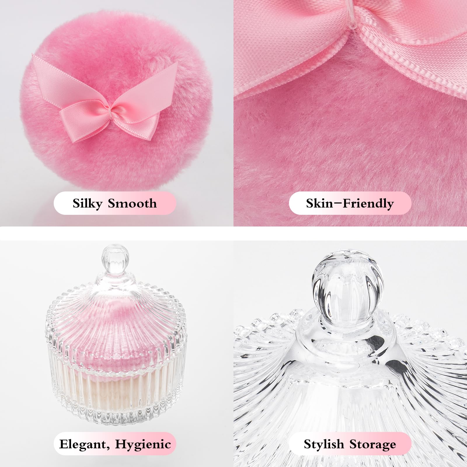 Sansaieco vanity glass jar adds elegant decor while keeping the puff handy.