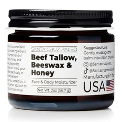 Santa Cruz Paleo beef-tallow face moisturizer bottle delivers deep hydration for dry or sensitive skin.