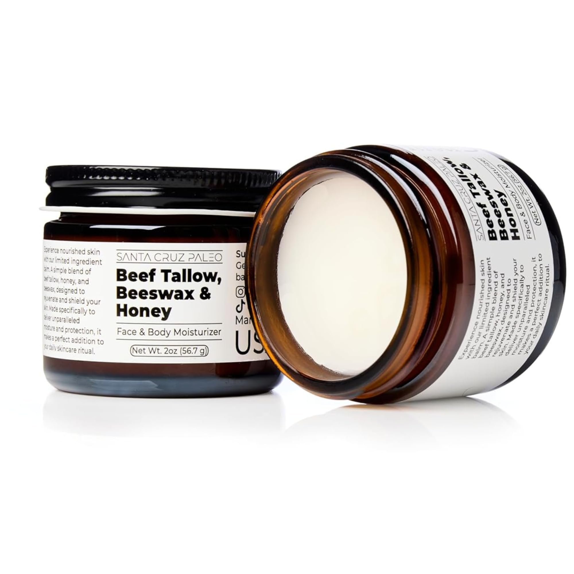 Santa Cruz Paleo smooth balm on skin illustrates versatile face and body use.