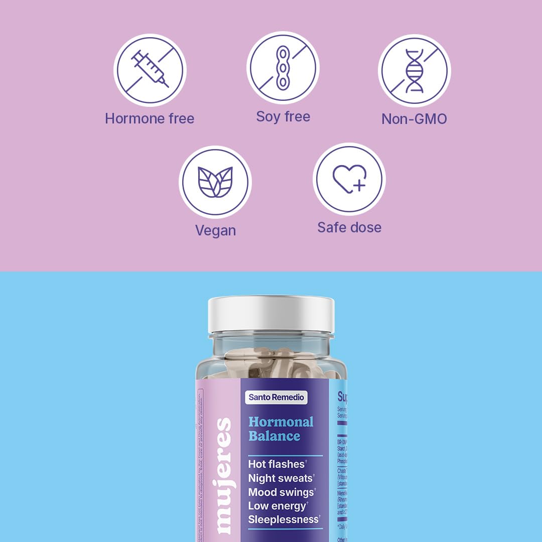 Santo Remedio Hormonal Balance ingredient-icons illustrating Siberian Rhubarb and DIM.