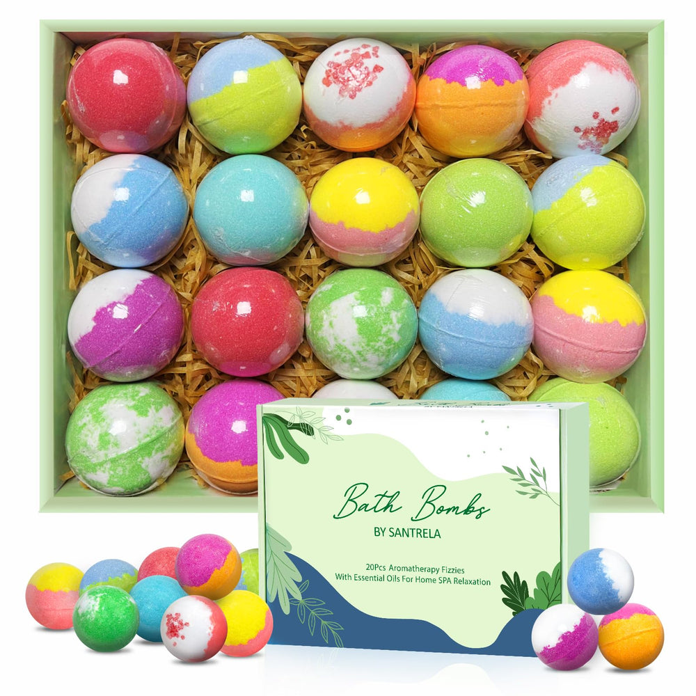 Santrela bath bombs set of 20 colorful bombs deliver a vibrant, spa-like bath.
