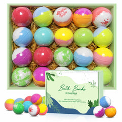 Santrela bath bombs set of 20 colorful bombs deliver a vibrant, spa-like bath.