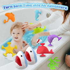 Santrela Shark Bath Bombs color burst creating vibrant water and engaging sensory play for kids.