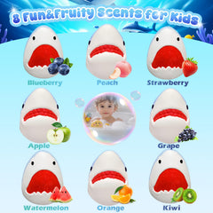 Santrela Shark Bath Bombs shark shape dissolving releases colorful fizz and bubbles in bath.