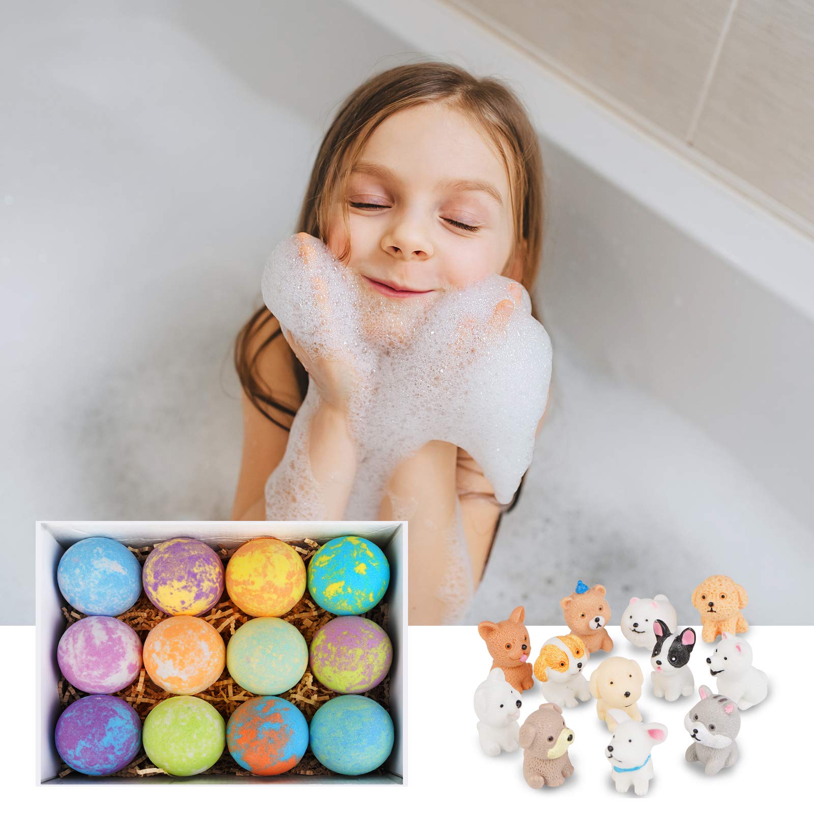 Santrela bombs reveal a toy as fizz completes, adding surprise to bath time.