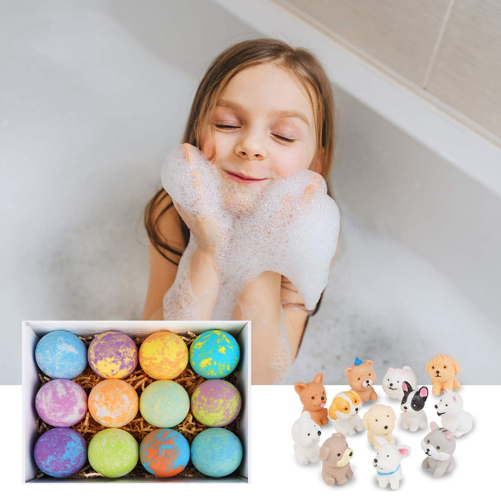 Santrela bombs reveal a toy as fizz completes, adding surprise to bath time.