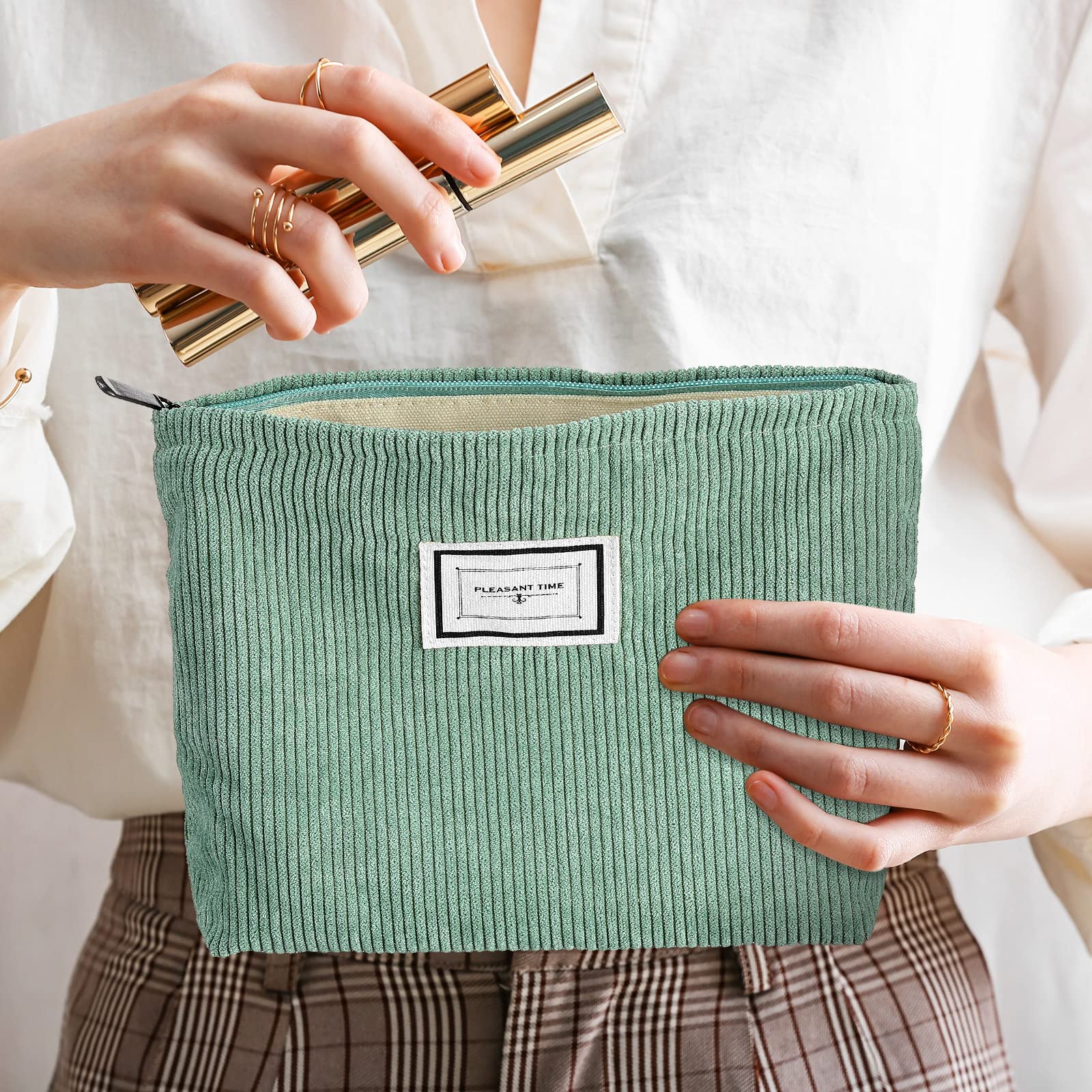 Sanwuta corduroy makeup bag travel use fits in luggage.