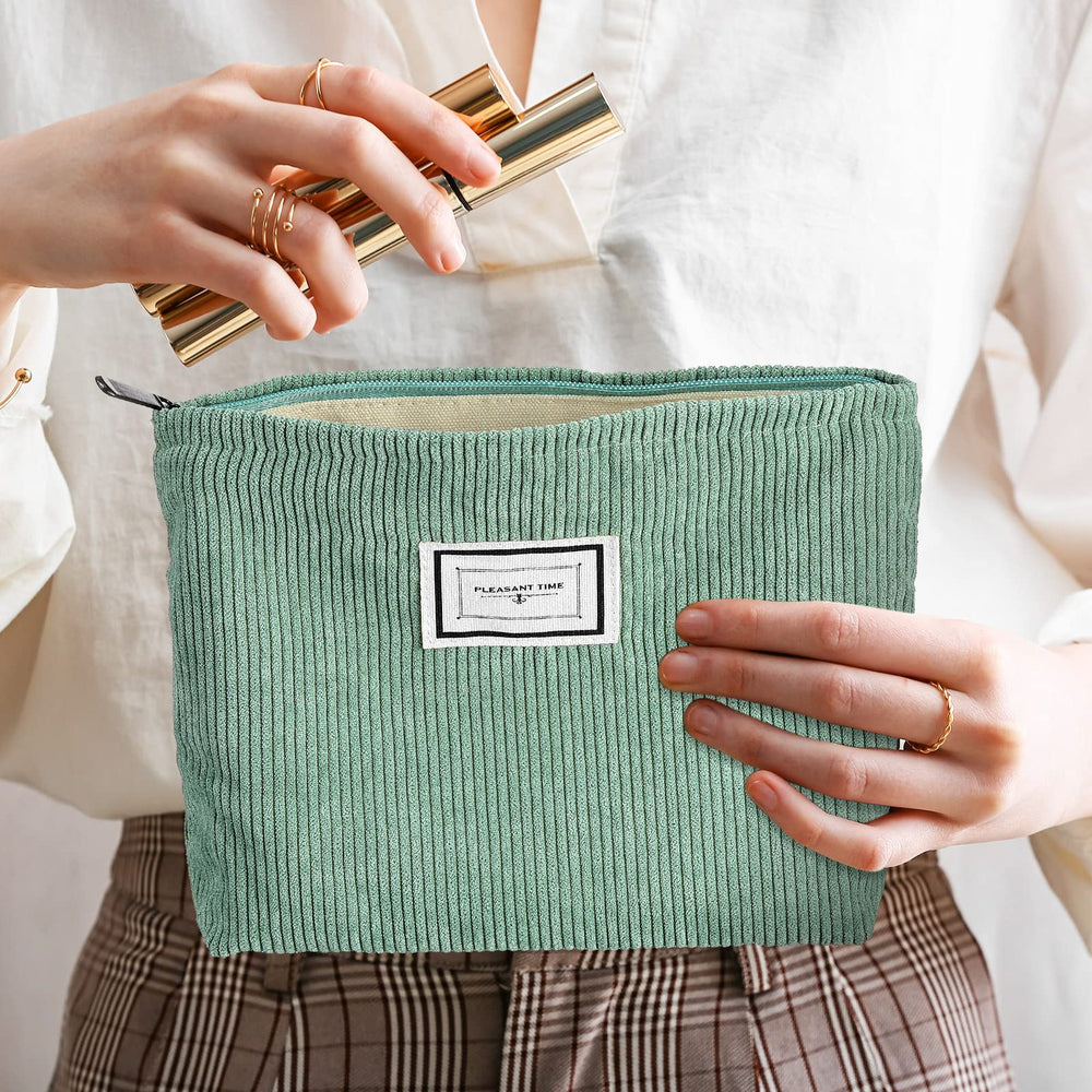 Sanwuta corduroy makeup bag travel use fits in luggage.