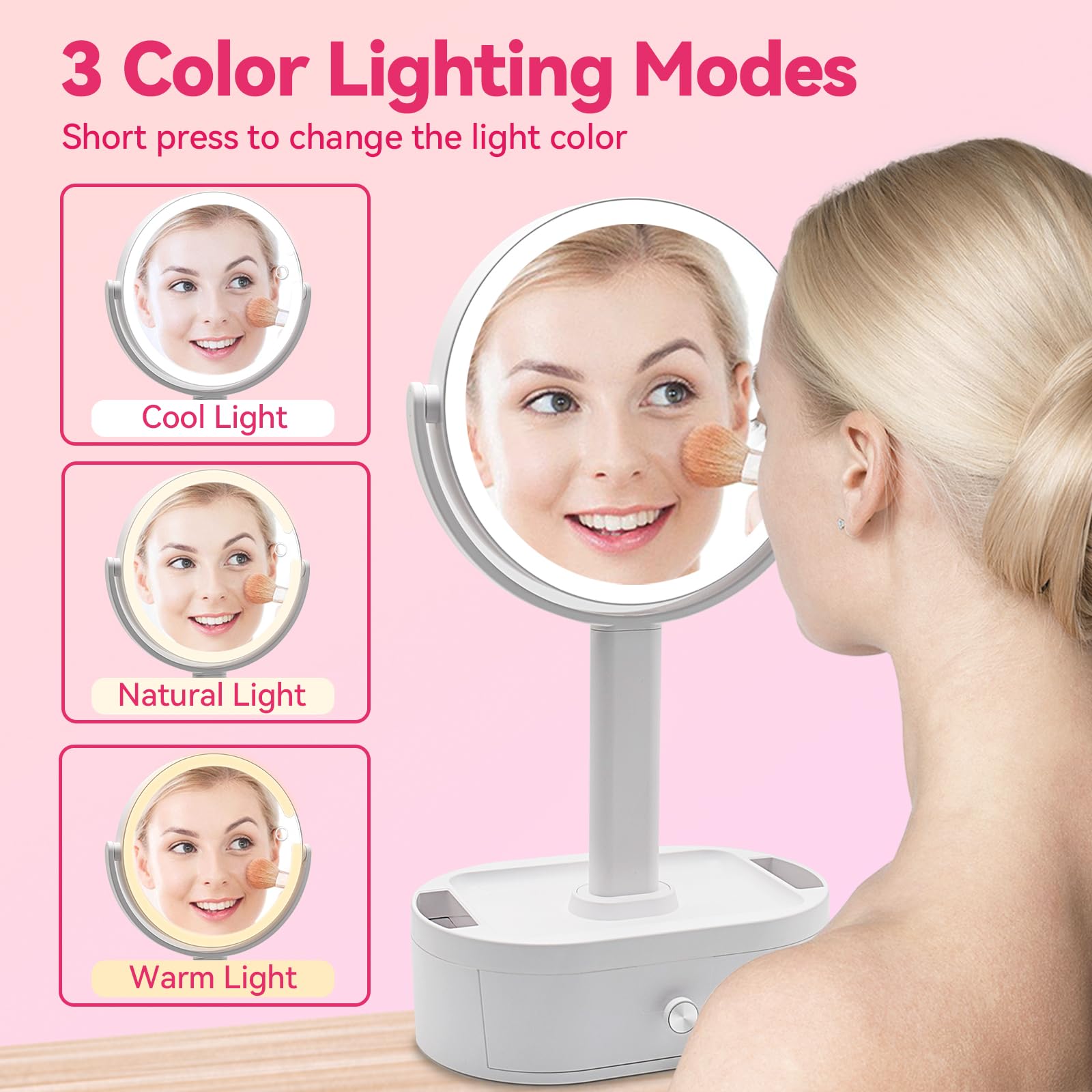 SANYCASA battery-powered vanity mirror delivering over two hours of bright use