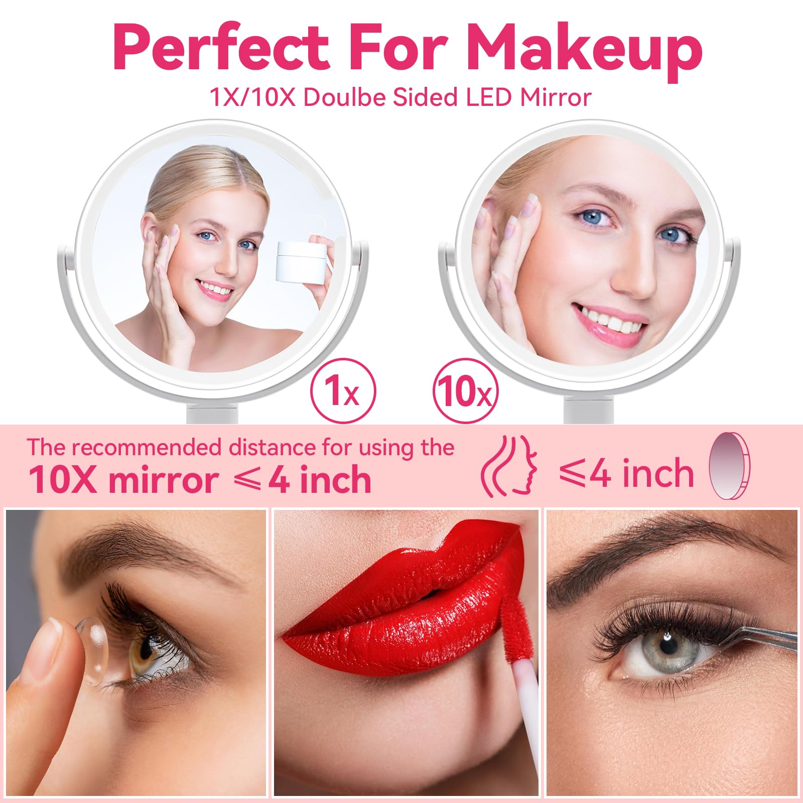 SANYCASA dimmable LED mirror with 3 color modes for accurate skin-tone matching