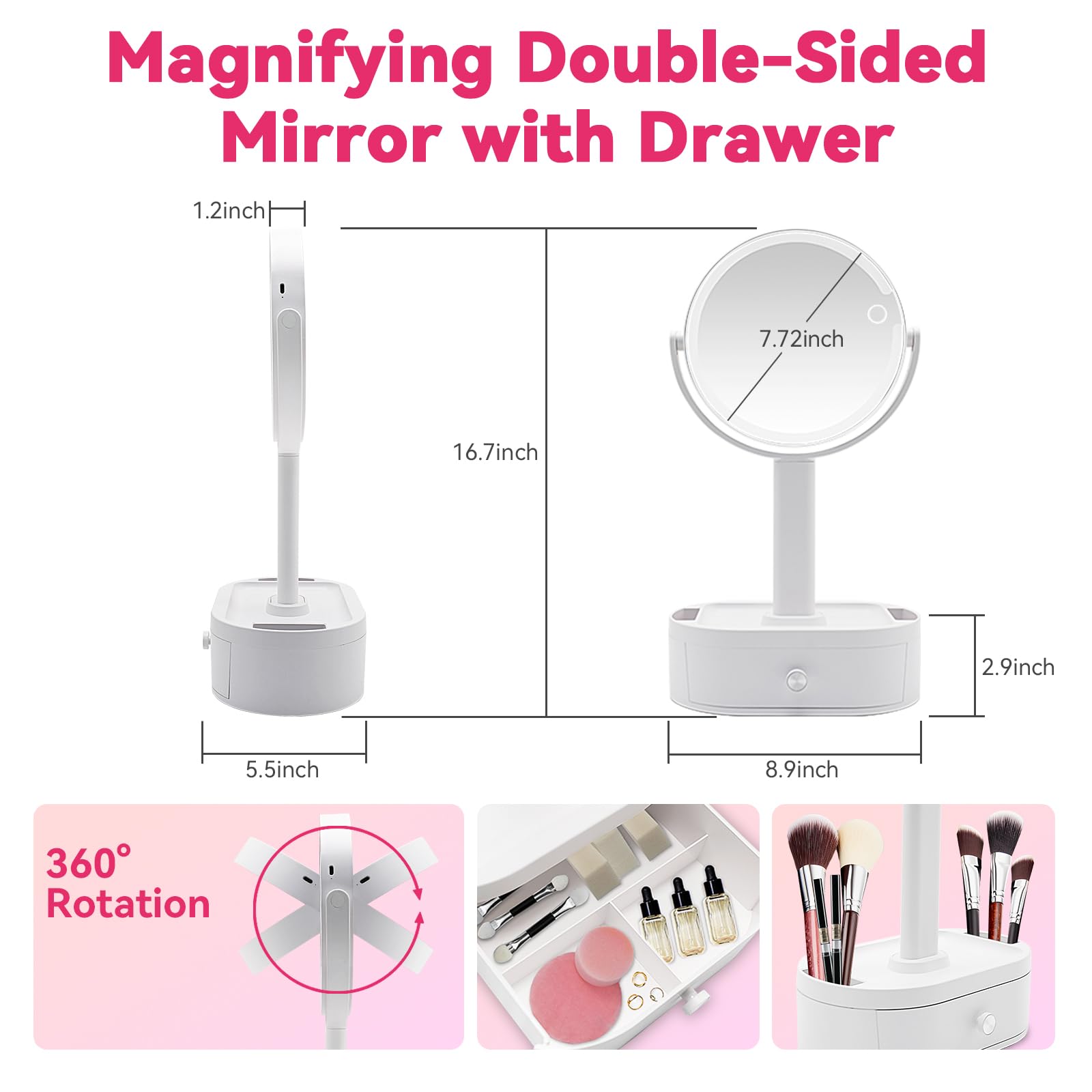 SANYCASA lighted vanity mirror with 180-degree hinge for easy angle adjustments