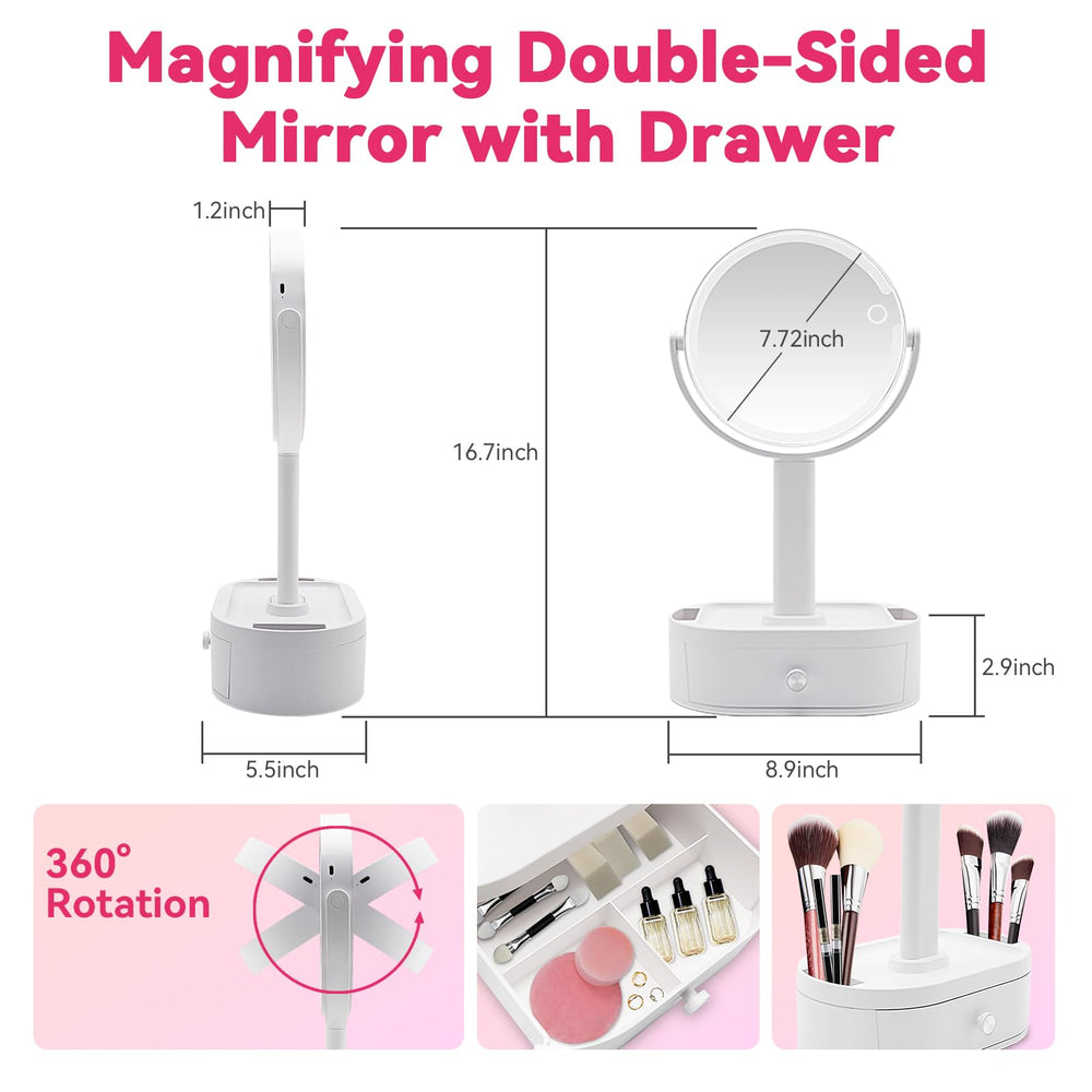 SANYCASA lighted vanity mirror with 180-degree hinge for easy angle adjustments