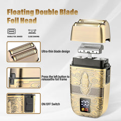 Saoilli foil-shaver-head closeup displaying smooth foil for a clean, comfortable shave