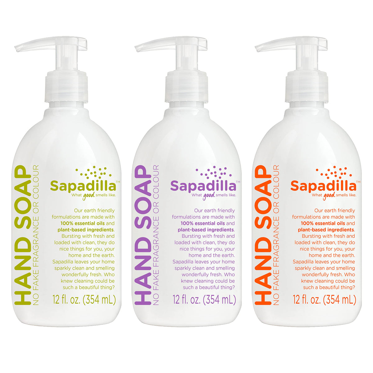 Sapadilla liquid hand soap three-scent pack showing varied aromas for a refreshing wash
