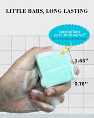 SAPHUS travel-size shampoo bars 6pc angled view for carry-on use.