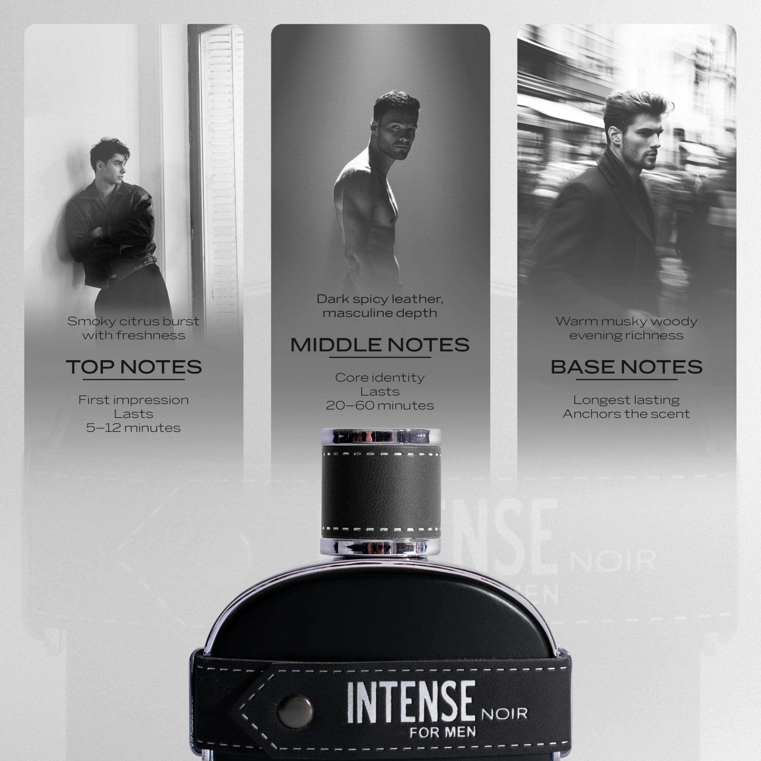 Sapil Intense Noir bergamot touch delivers a fresh citrus opening.