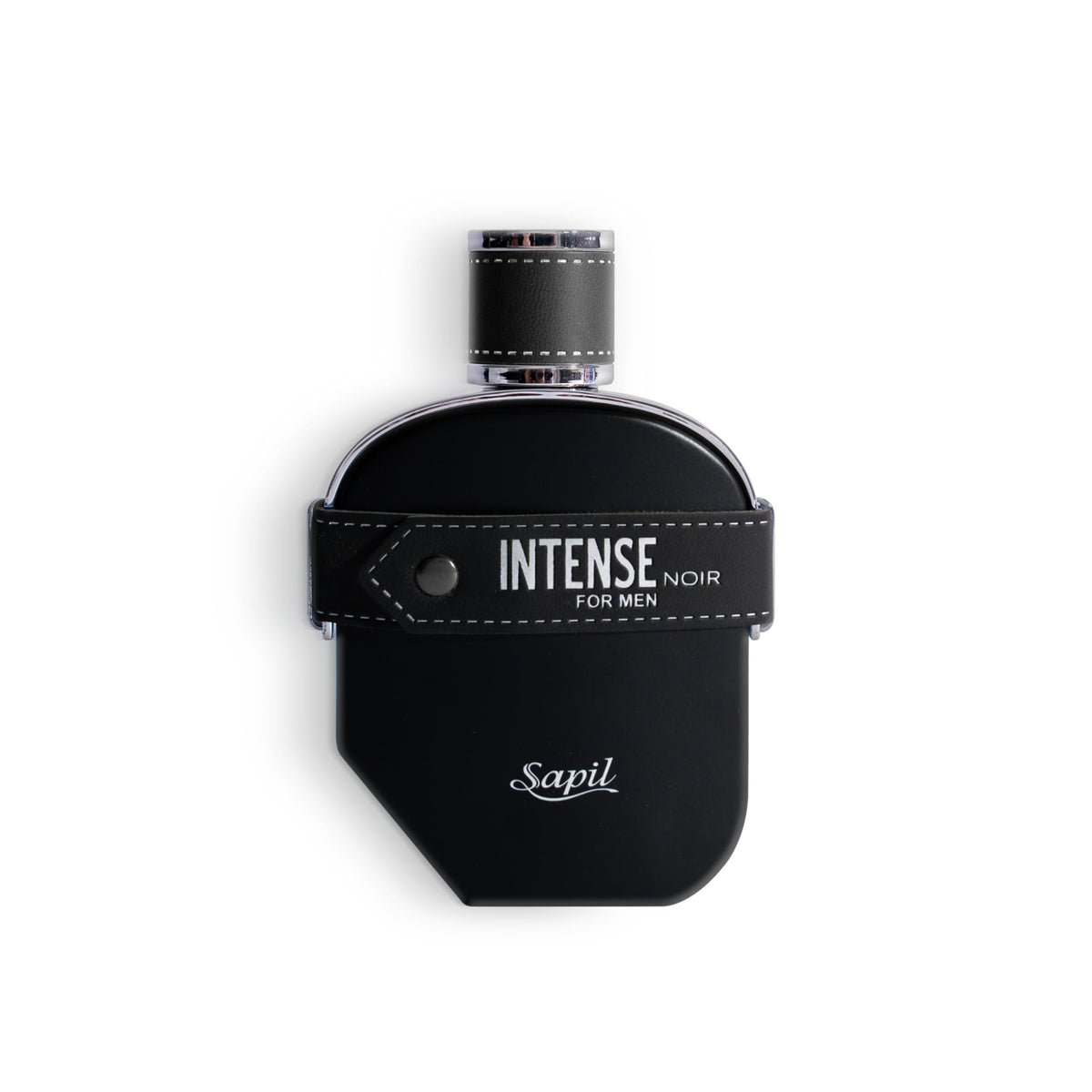 Sapil Intense Noir bottle close-up shows premium masculine design for day-to-night wear.