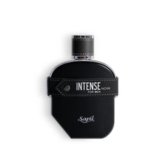 Sapil Intense Noir bottle close-up shows premium masculine design for day-to-night wear.