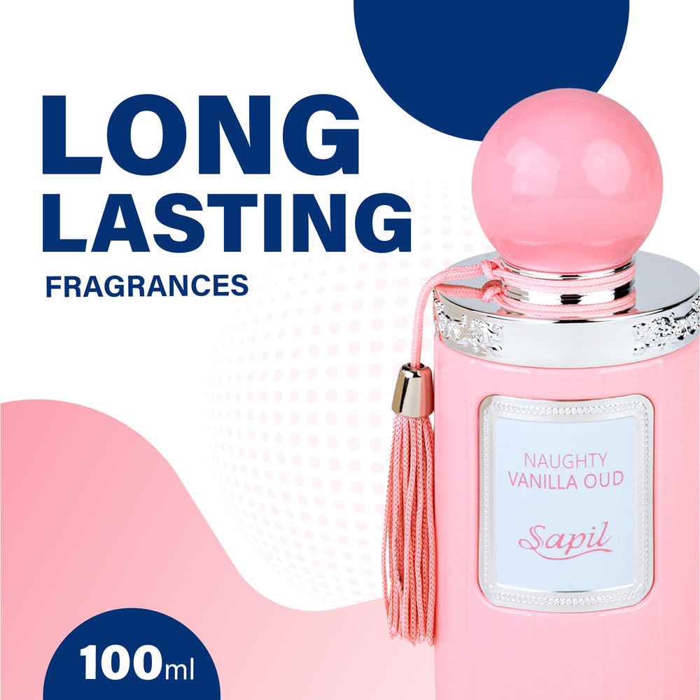 Close-up of Sapil Naughty Vanilla Oud highlighting vanilla and caramel notes for a dessert-inspired scent