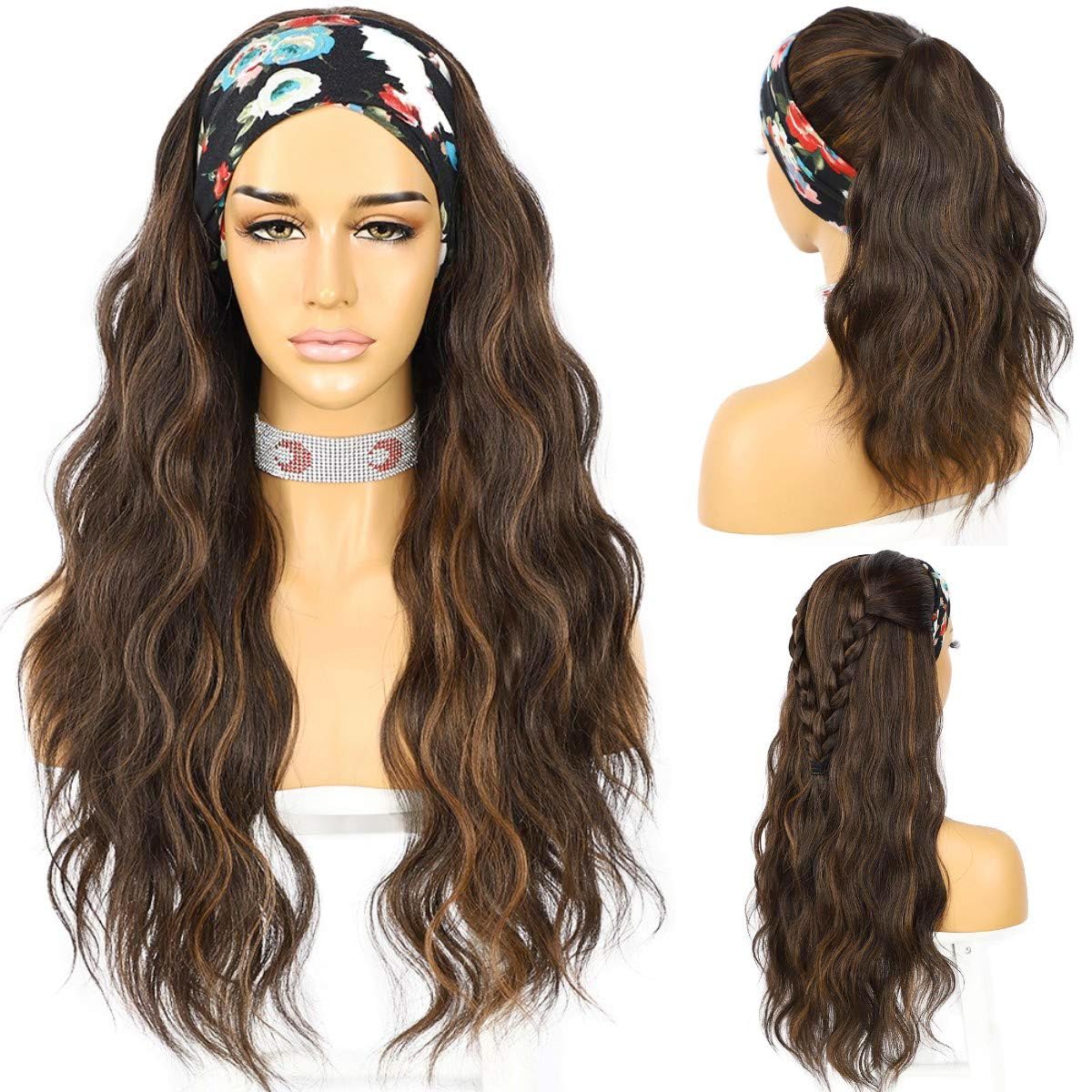 SAPPHIREWIGS glueless headband wig front view 26inch offers natural hairline and easy wear.