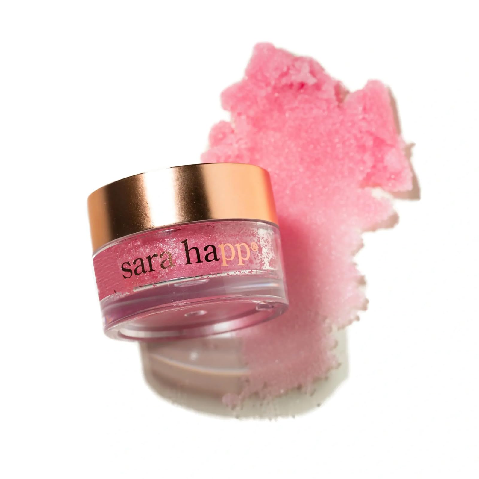 Sara Happ lip scrub texture showing fine sugar exfoliation for dry lips