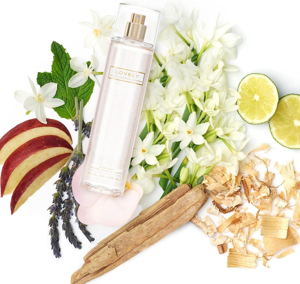 Sarah Jessica Parker body mist label closeup highlights floral woody notes