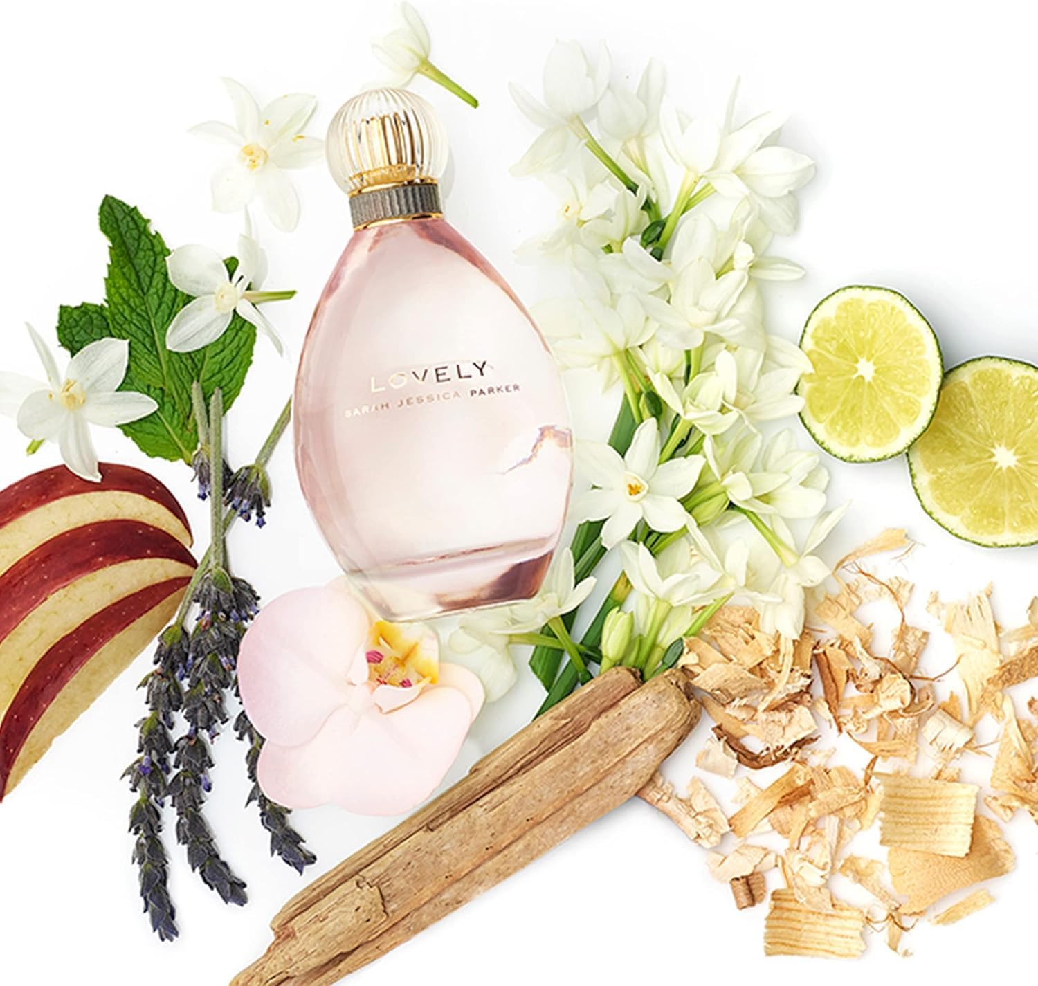 Sarah Jessica Parker Lovely base notes image highlights cedar wood and white amber.